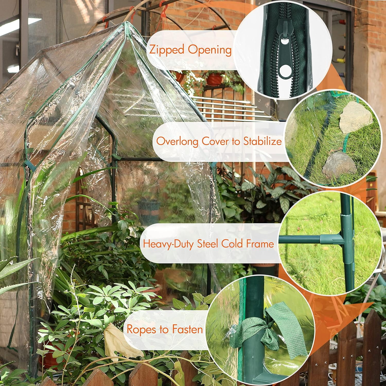 Gardzen Mini Greenhouse 36" x 36" x 60", Portable Small Greenhouse with Zippered Door for Seed Starting, Seedlings and Winter Protection