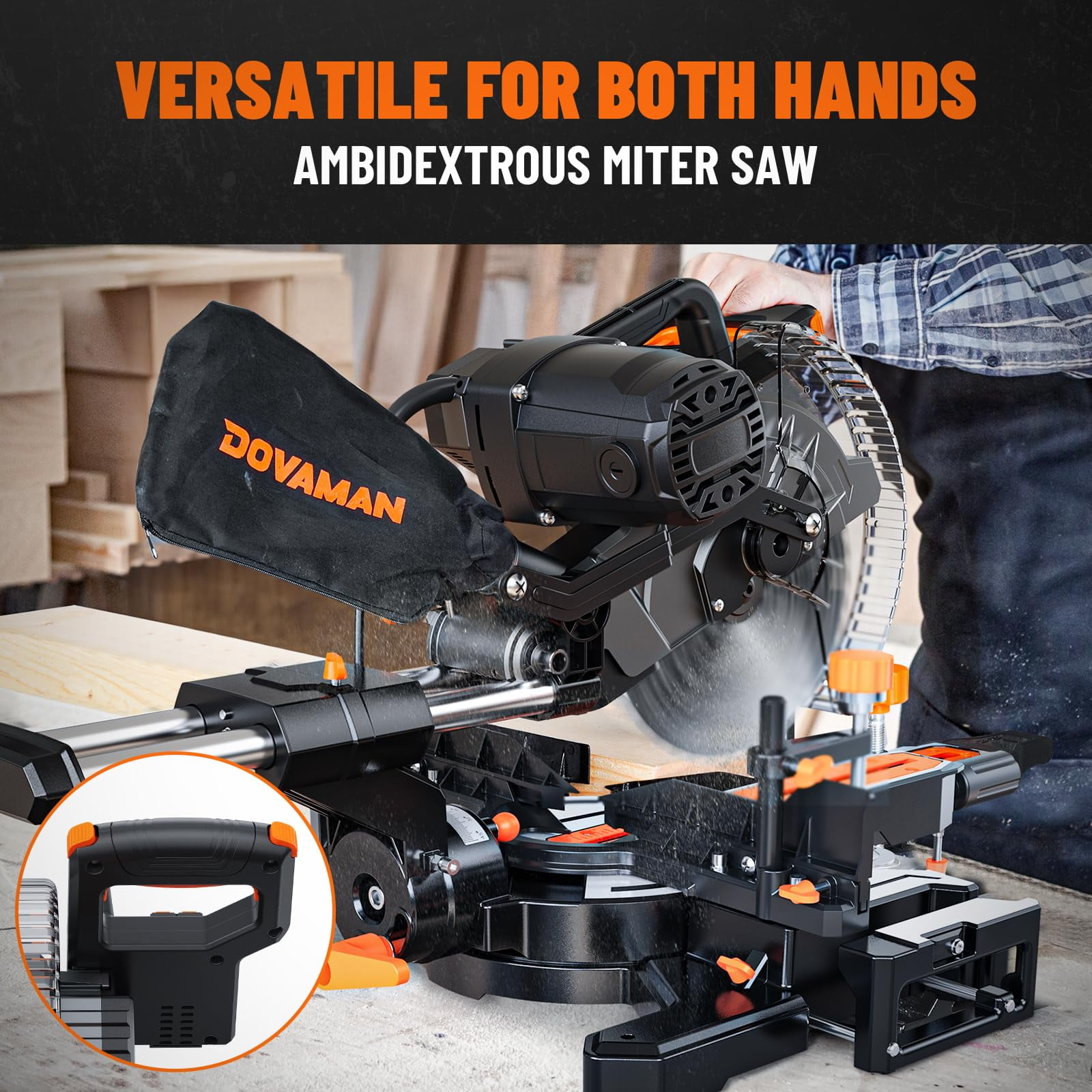 DOVAMAN 10-Inch Dual Bevel Sliding Miter Saw with LED Shadow Line, 15A Motor, 2-Speed Control, Wide Cutting Capacity