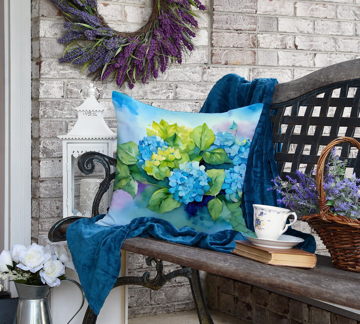 Hydrangeas in Watercolor Throw Pillow 18 in x 18 in