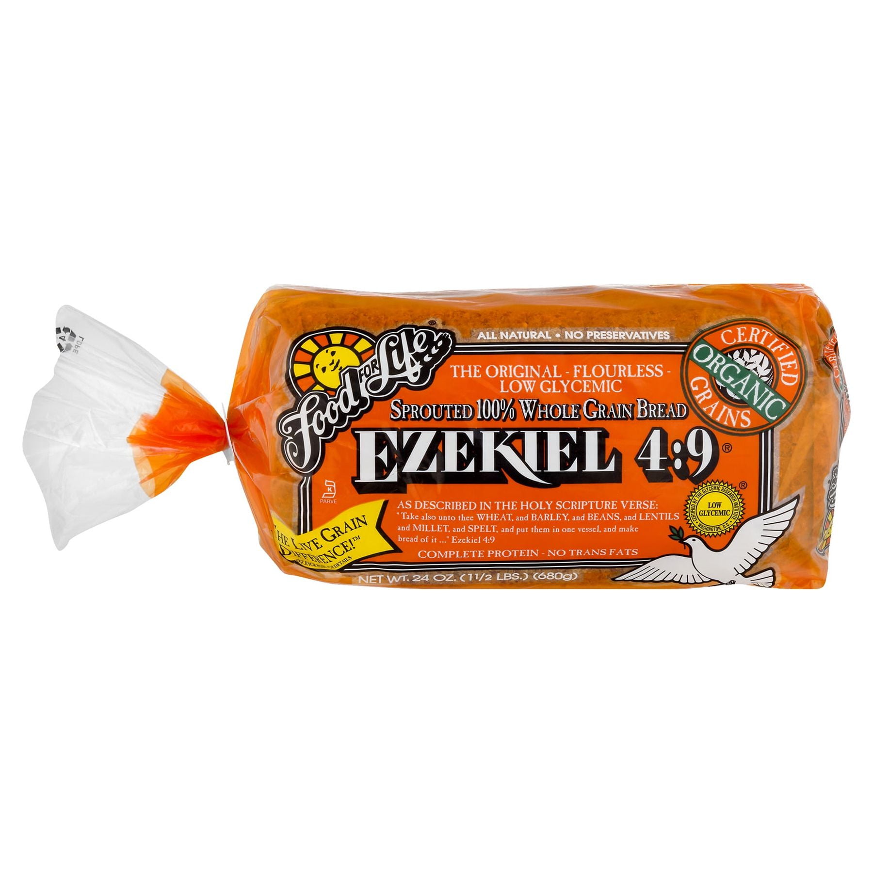 Ezekiel 4:9 Sprouted Whole Grain Bread, Organic and Flourless, Frozen, 24 oz Loaf, 20 Count Bag