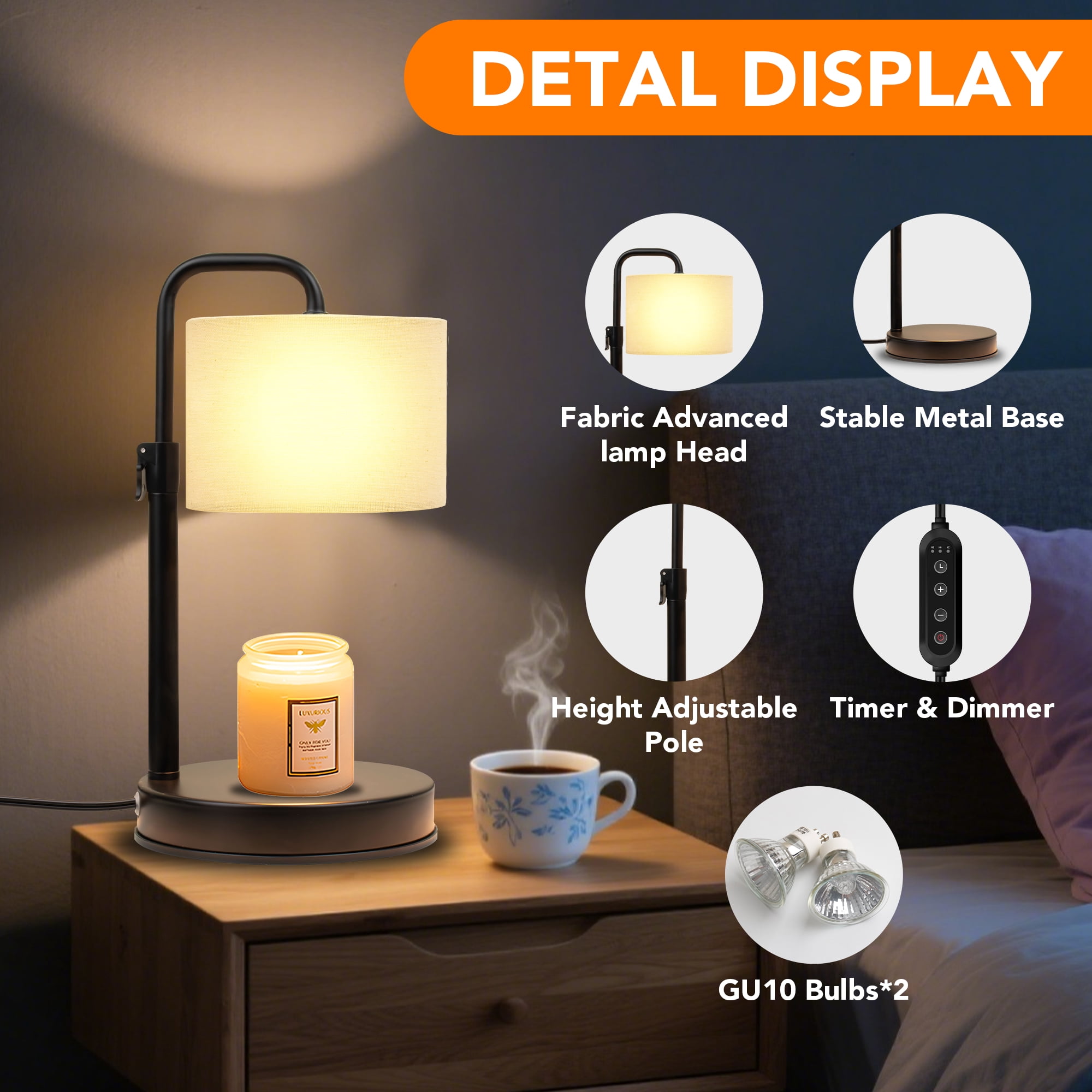DAYBETTER Candle Warmer Lamp with Timer, Dimmable,Adjustable Height Wax Warmer Lamp with 2*50W Bulbs, House Warming Gifts for Mom Friend Bedroom Home Decor DAYBETTER Candle Warmer Lamp with Timer, Dimmable,Adjustable Height Wax Warmer Lamp with 2*50W Bulbs, House Warming Gifts for Mom Friend Bedroom Home Decor - Image 3