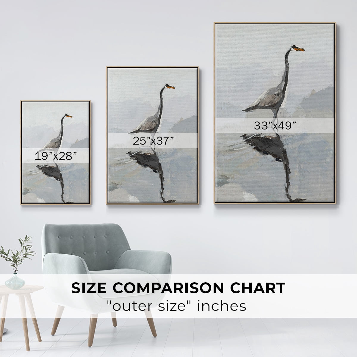 Heron Framed Premium Gallery Wrapped Canvas - Ready to Hang - 27 x 41 - Natural Wood Floating Frame