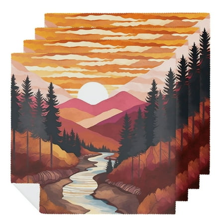

WENZZ Sunset Forest River Cloth Napkins Polyester Home Decor Party Dinner Washable Napkins 4 PCS