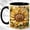 Black, variant on Ornate Sunflower Coffee Mug, Botanical Floral Mug, Ceramic 11 oz