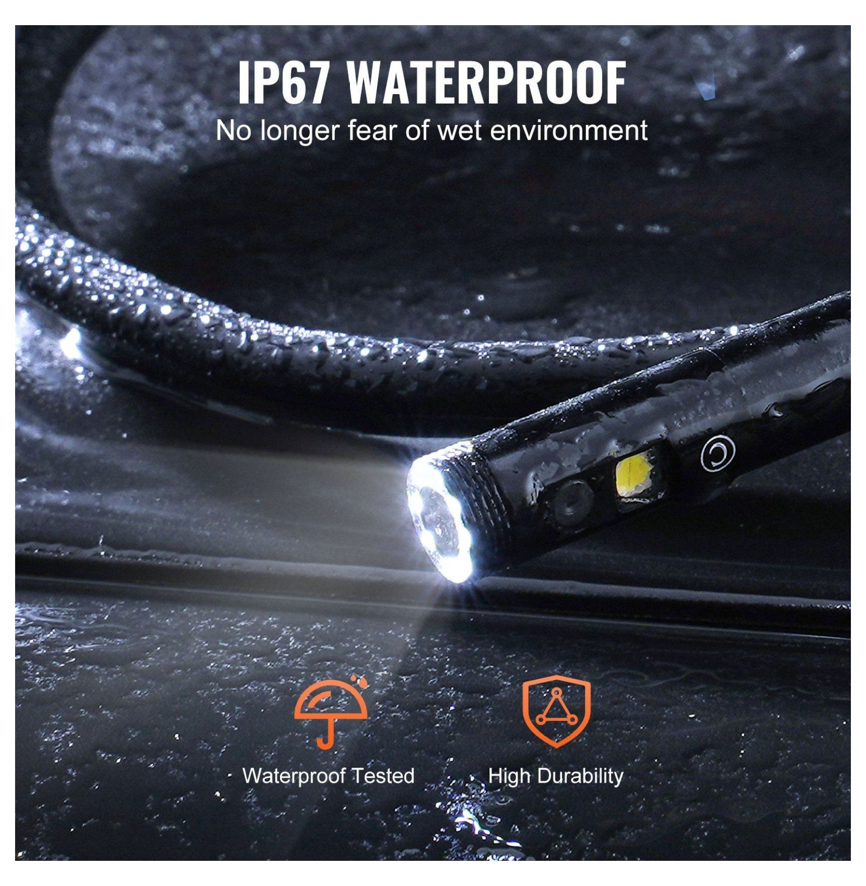 Endoscope Camera with Light, 49.2FT Borescope, 5" IPS Screen 1080P, 8+2 LED, IP67 Waterproof Snake Camera for Automotive, Plumbing Inspection (32GB SD Card)