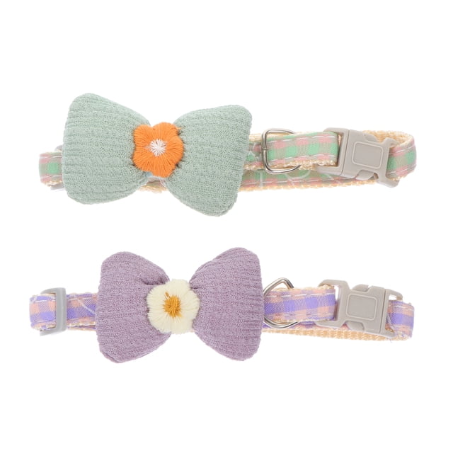 Miangastore 2pcs Adjustable Pet Cat Collar Flower Themed Patterns Collar Kitten Bowknot Collar