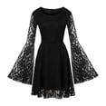 thumbnail image 1 of Robe Vintage Formelle pour Femmes Col Rond Manches Longues Évasées Broderie Dentelle Décontractée Couleur Unie Midi Soirée Bal, 1 of 6
