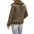 thumbnail image 3 of Abrigo de invierno de piel sintética para mujeres, chaqueta de cuero sintético forrada de piel gruesa, M marrón oscuro, 3 of 6