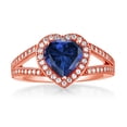 thumbnail image 2 of Gem Stone King 18K Rose Gold Plated Silver Blue Created Sapphire and White Moissanite Ring for Women (1.71 Cttw, Gemstone September Birthstone, Heart Shape 8MM, Available in Size 5,6,7,8,9), 2 of 4