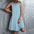 thumbnail image 3 of QLEICOM Summer Dress, Plus Size Casual Dresses, Women Holiday Solid Round Neck Sleeveless Party Beach Loose Dress, Beach Dress Sun Dresses Blue XXL, 3 of 6