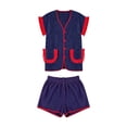 thumbnail image 5 of Likimi 2 Piece Sets For Women With Tassels Shorts Sleeve V Neck Solid Color Pocket Top With High Waist Shorts Summer Breathable Soft Outfit Set Purple Size L, 5 of 5