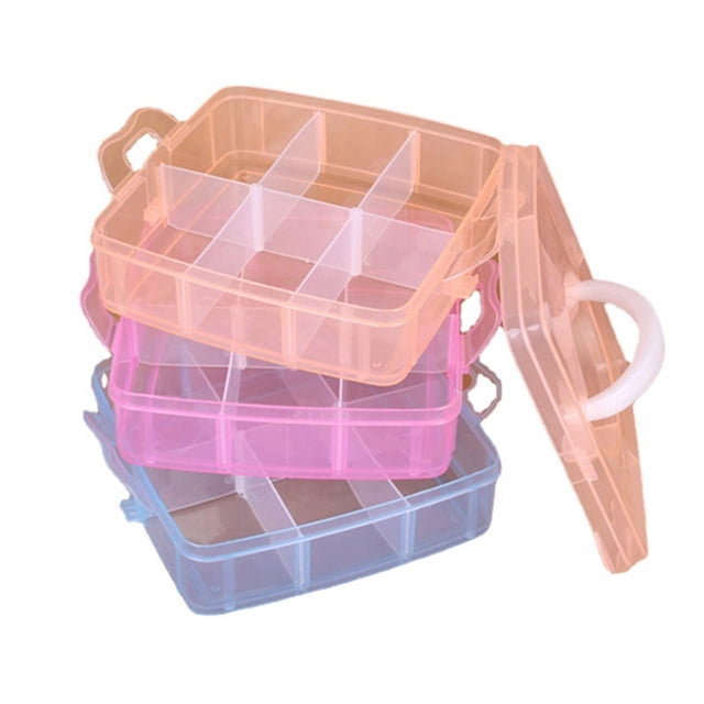 3 Tier Stackable Adjustable Compartment Slot Bead Craft Jewellery Tool Storage Organiser Snap-lock Tray Container, with 18 Compartments, Casewin Container Box Mix Color