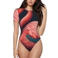 thumbnail image 2 of Uemuo Colorful Floral Flamingo Pattern Women's One Piece Short Sleeve Swimsuit Rash Guard Surfing Modest Quick-drying Swimsuit Beach Essentials-Small, 2 of 9