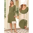 thumbnail image 2 of DARING DIVA V Neck Casual Long Sleeve Midi Knitted Dress XL Olive Green, 2 of 6