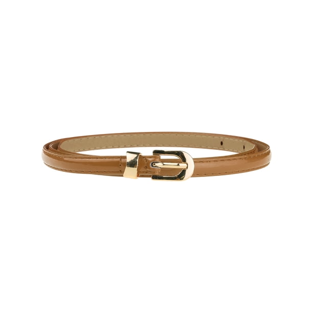 Cinturón delgado de PU de cuero para mujeres INSPIRE CHIC, cinturones de cintura delgada con hebilla de metal dorado color marrón