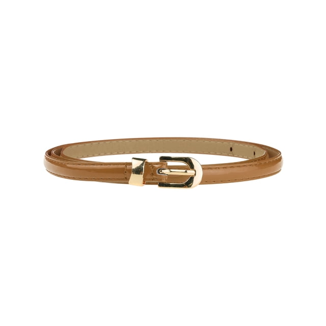 Cinturón delgado de PU de cuero para mujeres INSPIRE CHIC, cinturones de cintura delgada con hebilla de metal dorado color marrón