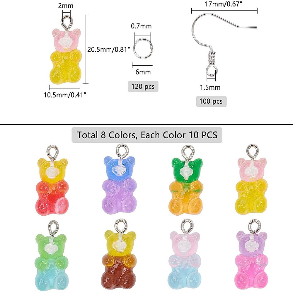 DIY Bear Resin Dangle Making Kits with Resin Pendants and Brass Earring Hooks Mixed Color Pendants: 20.5x10.5x6.5mm Hole: 2mm 8 colors