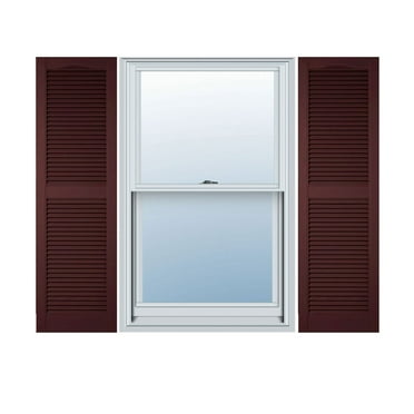 12"W x 44"H Lifetime Vinyl, TailorMade Cathedral Top Center Mullion, Open Louver Shutters, w/Shutter-Loks (Per Pair), Bordeaux