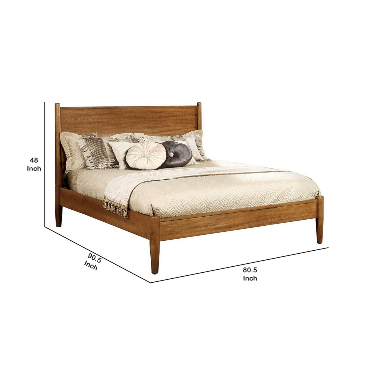 Wooden California King Size Bed with Panel Headboard Oak Brown