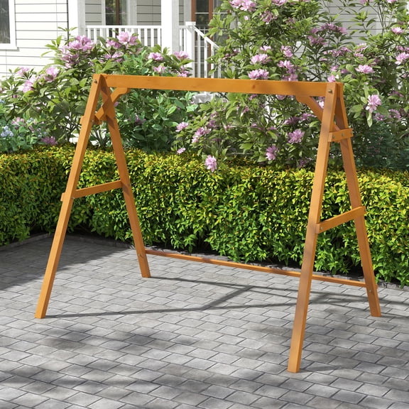 2-Seater Wooden Porch Swing Bench With Cupholders, Natural Finish, 4 Ft