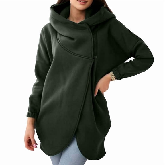 Katigan Women'S Plus Size Hooded Fleece Lined Sweatshirt Full Zip Casual Long Sleeve Outdoor Jacket Army Green M