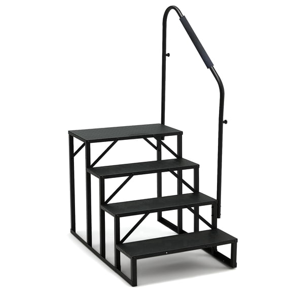 4-Step RV Steps with Handrail, 660 LBS Metal RV Stairs with Armrest Cover, Anti-Slip Hot Tub Steps, Mobile Home Steps for Travel Trailers, Camper, Hot Tub, Pool and Porch