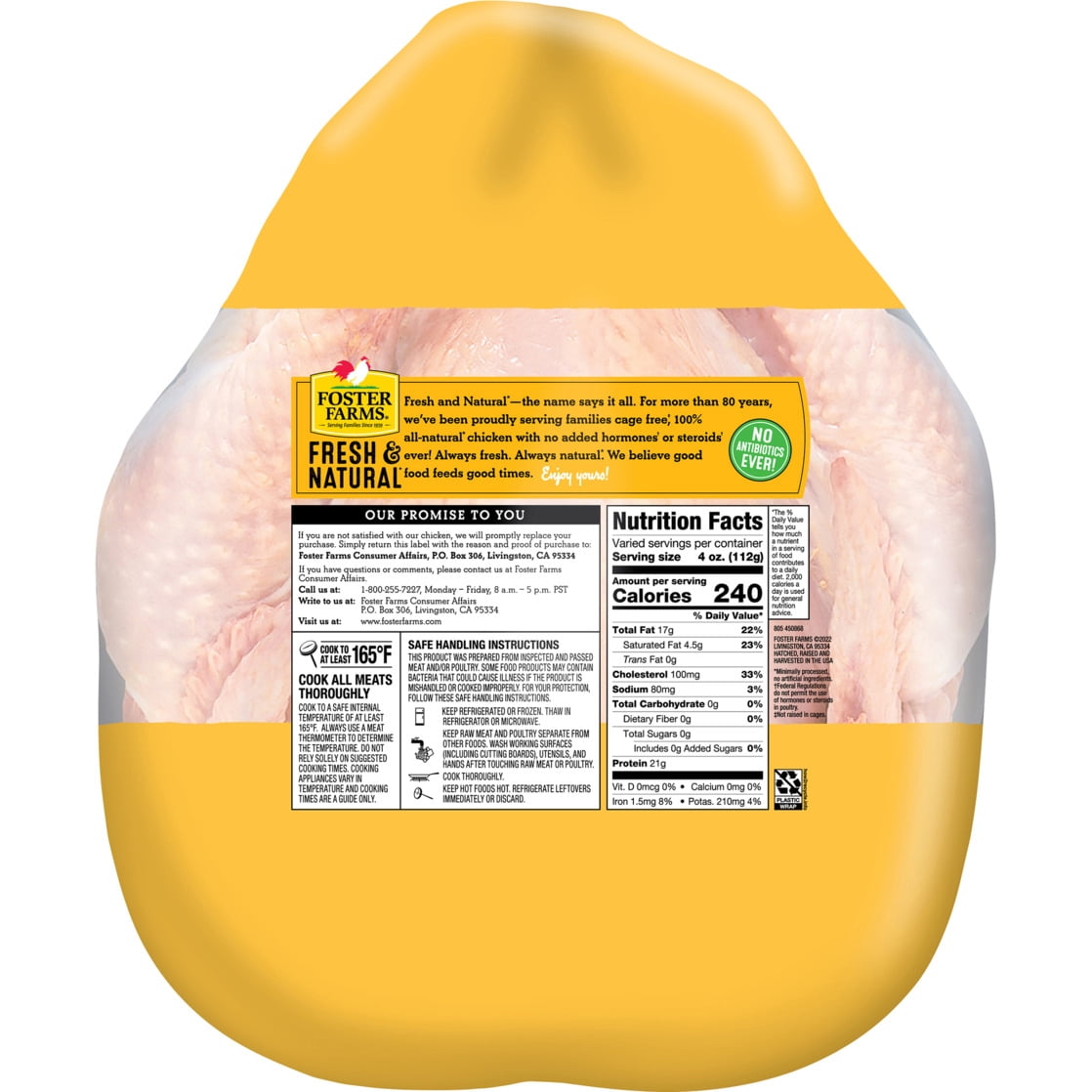 Foster Farms Fresh & Natural Cage Free Whole Chicken, 5.0-5.5 lb