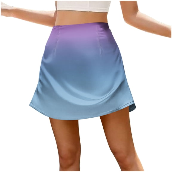 Womens Ombre Satin Mini Skirt Plus Size High Waisted Side Zipper A Line Flowy Short Skirts for Summer Going Out Party