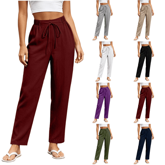 SimpleJoyi Women's Loose Fit Pants High Waist Drawstring Pockets Straight Leg Casual Daily Wear Comfortable Long Trousers Size S-XXL