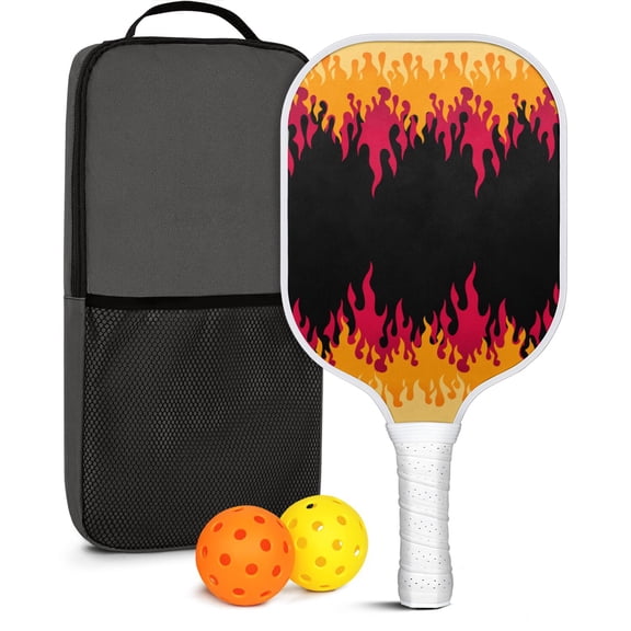 Pickleball Paddles Set Of 1, Fiberglass Surface, Flame, Fire Print, 1 Paddle, 2 Balls & Bag