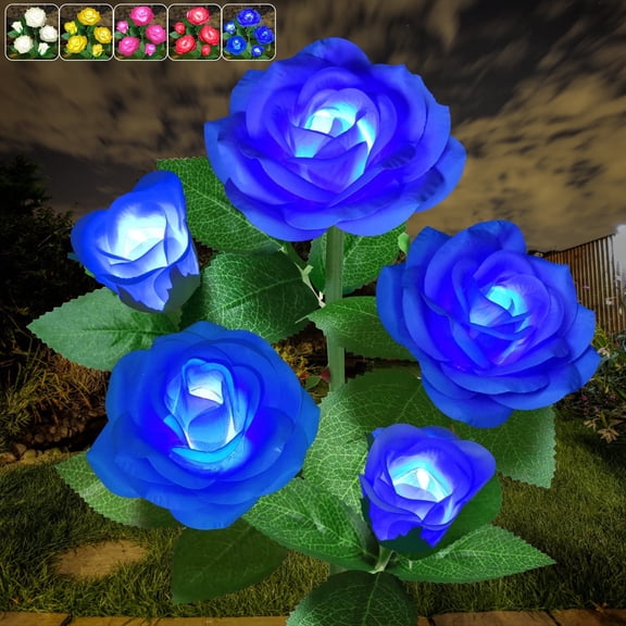 Solar LED Garden Lights with 5 Rose Flowers, LED Rose Solar Powered Lights for Patio, Lawn, Garden, Yard Decoration
