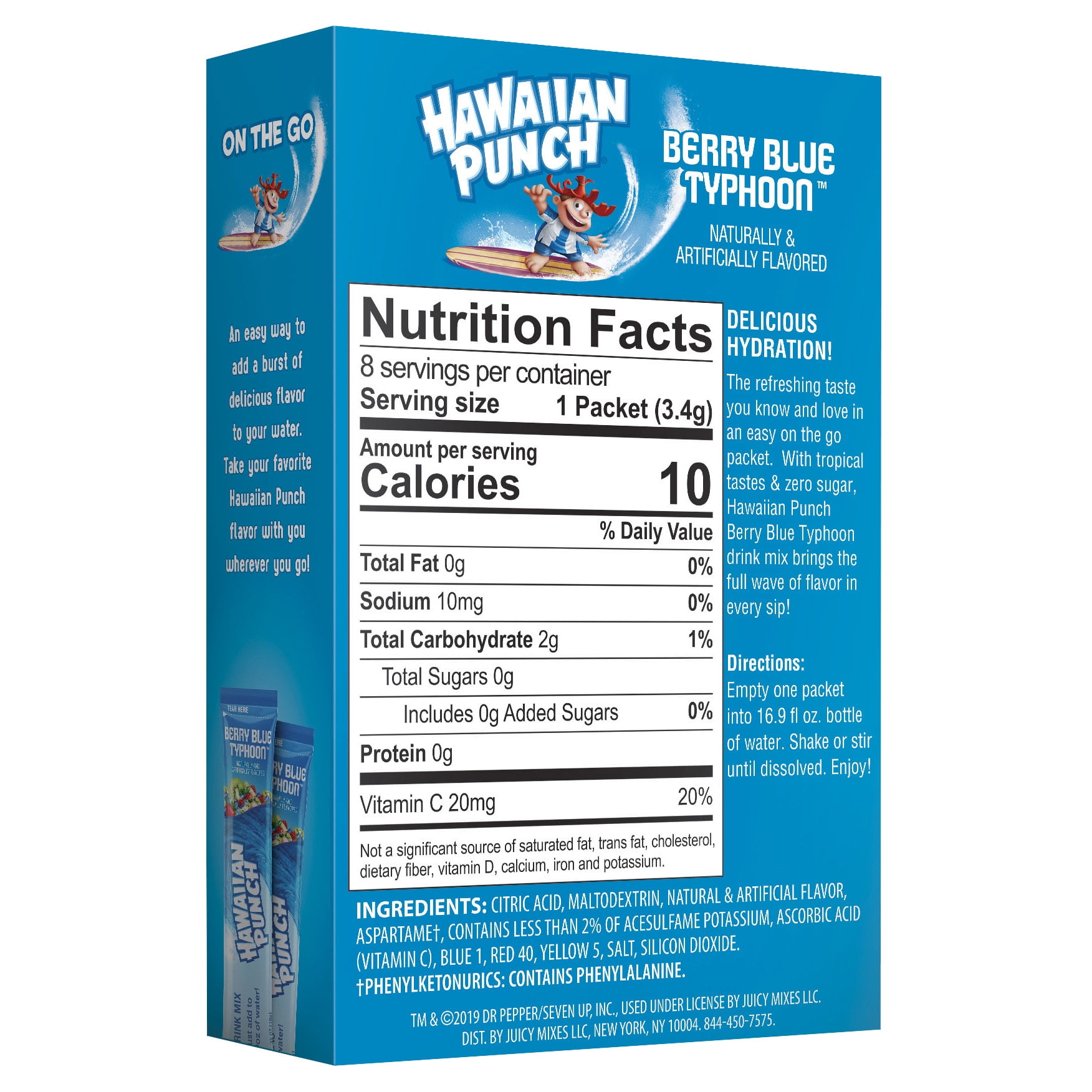 (4 pack) Hawaiian Punch Powder Drink Mix, Berry Blue Typhoon