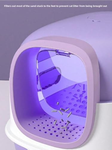 Enclosed Cats Litter Box with Lid and Scoop, Front Entry and Exit Large Size Anti-Splashing, Blue