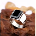 thumbnail image 3 of Mens Titanium Steel Ring European American Retro Obsidian Inlay Gold Plated Artificial Gem Semi Gem Steel Black Ring Jewelry Gift for Him, 3 of 11