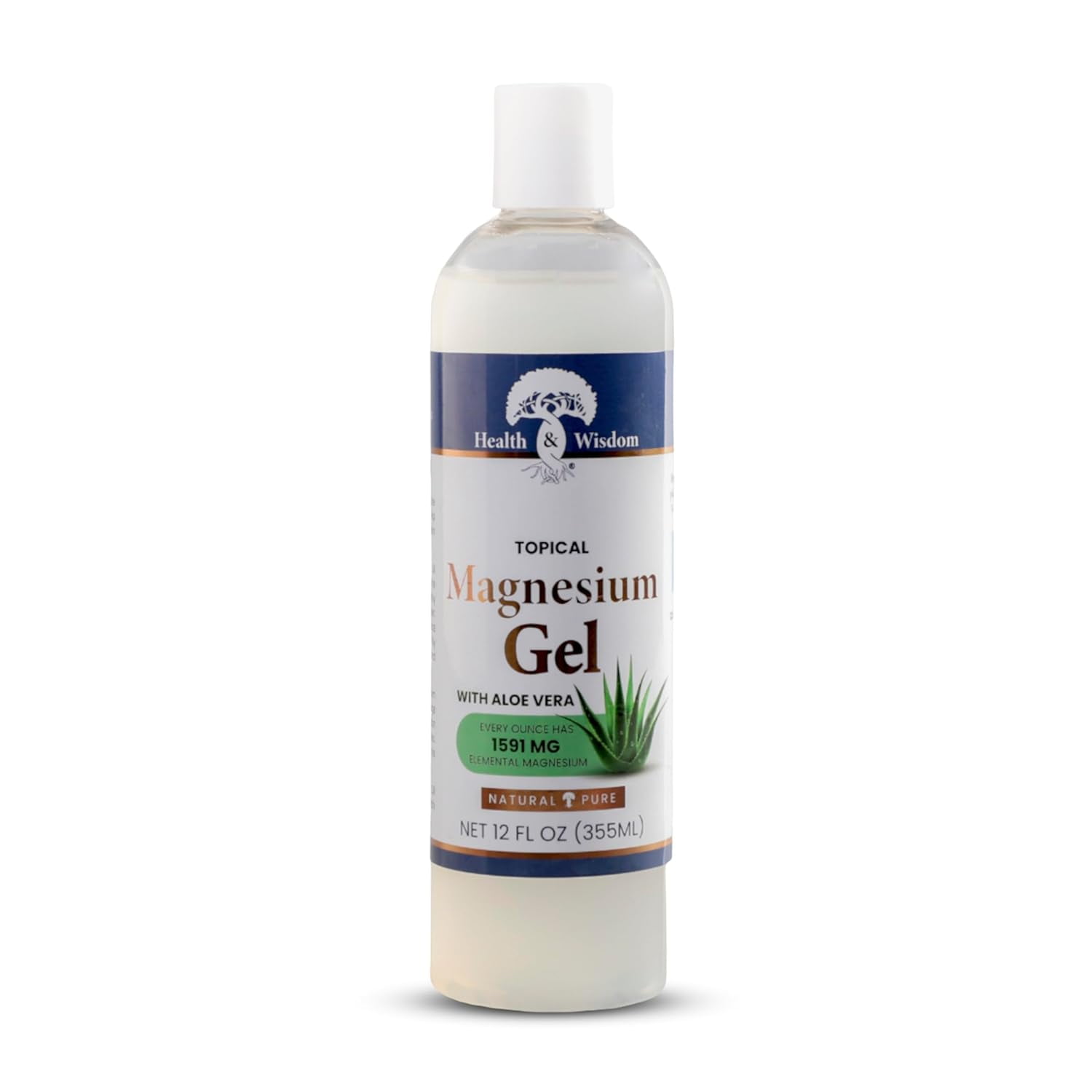 Health and Wisdom Pure Magnesium Gel with Seaweed Extract and Aloe Vera - Topical Muscle and Joint Relief- Natural and Pure Skin and Scalp Moisturizing - Enhanced Absorption - 12 Fl oz