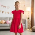 thumbnail image 5 of Ruyang Toddler Girls Solid Dresses Ruffle Fly Sleeve Crewneck A-line Tank Dresses Summer Casual Beach Vacation Midi Dresses, 5 of 8