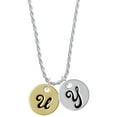 thumbnail image 1 of Delight Jewelry Goldtone Large Disc Letter - U - 3/4'' Silvertone Script Initial Disc - Y - Charm Necklace, 20"+3", 1 of 4