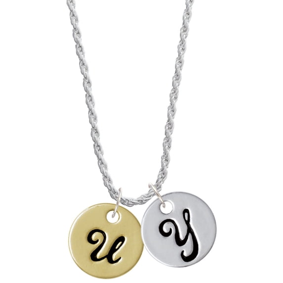 Delight Jewelry Goldtone Large Disc Letter - U - 3/4'' Silvertone Script Initial Disc - Y - Charm Necklace, 20"+3"