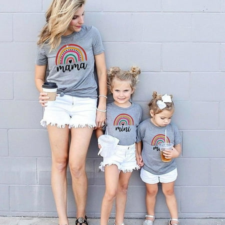 

Mom and Daughter Family Matching T-shirt Summer Casual Short Sleeve Rainbow Print Tshirt Baby Girls Pullover Tops Family Look T-shirt Clothes