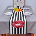 thumbnail image 4 of Table Runner Dresser Scarves 36 Inch Long, Watercolor Red Sexy Lipstick Print Linen Dining Table Runners Black and White Line Stripes Tabletop Scarf for Wedding Holiday Party Kitchen, 4 of 7