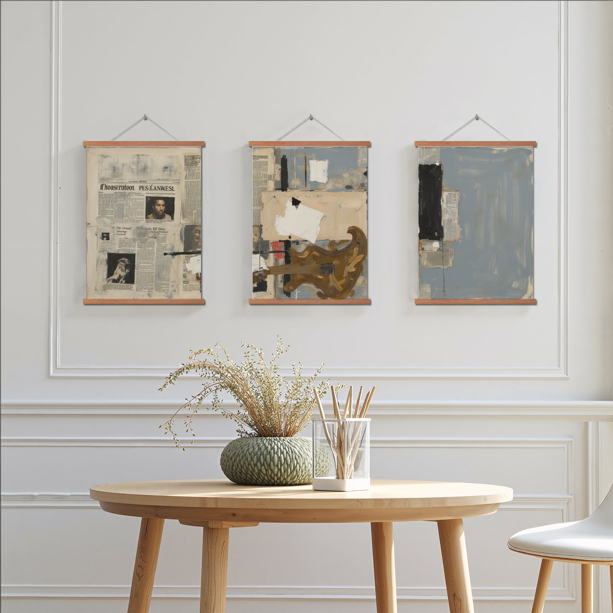 MAYEERTY Modern Abstract Wall Art Painting, Living Room Decor, Brown Hanging Rod Frame, 15.7"x11.8"
