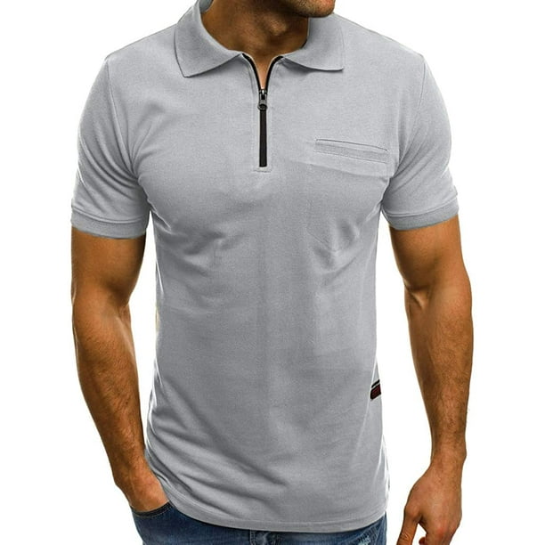 QWENTMTNTY Men's Short Sleeve Polo Shirts Slim Fit Zipper Collared