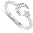 thumbnail image 4 of CHOOSE YOUR COLOR Moon & Star White Simulated Opal Ring .925 Sterling Silver Band CZ Female Size 6, 4 of 4