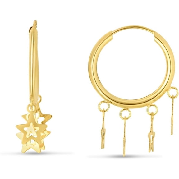 Floreo 14k Yellow Gold 23.5mm Endless Dangling Stars Huggie Hoop Earrings