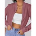 thumbnail image 6 of Flight Jacket Women Light-Weight Casual Zip Up Jacket Cropped Long Sleeve Fashion, Fall Pink XL, 6 of 7