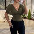 thumbnail image 5 of adaychics Women's Ruched Wrap Tops Deep V Neck Dolman Sleeve Sexy Summer Casual Cinched Waist Tunic Tops for Dating, 5 of 7