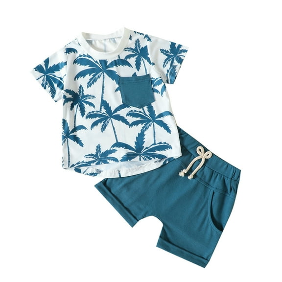 Chenyin Newborn Baby Boys T-Shirt Shorts 2 Piece Outfits Baby Boys Summer Short Sleeve Tees Tops Elastic Waist Shorts Cotton Hawaiian Set for 0-24 Months