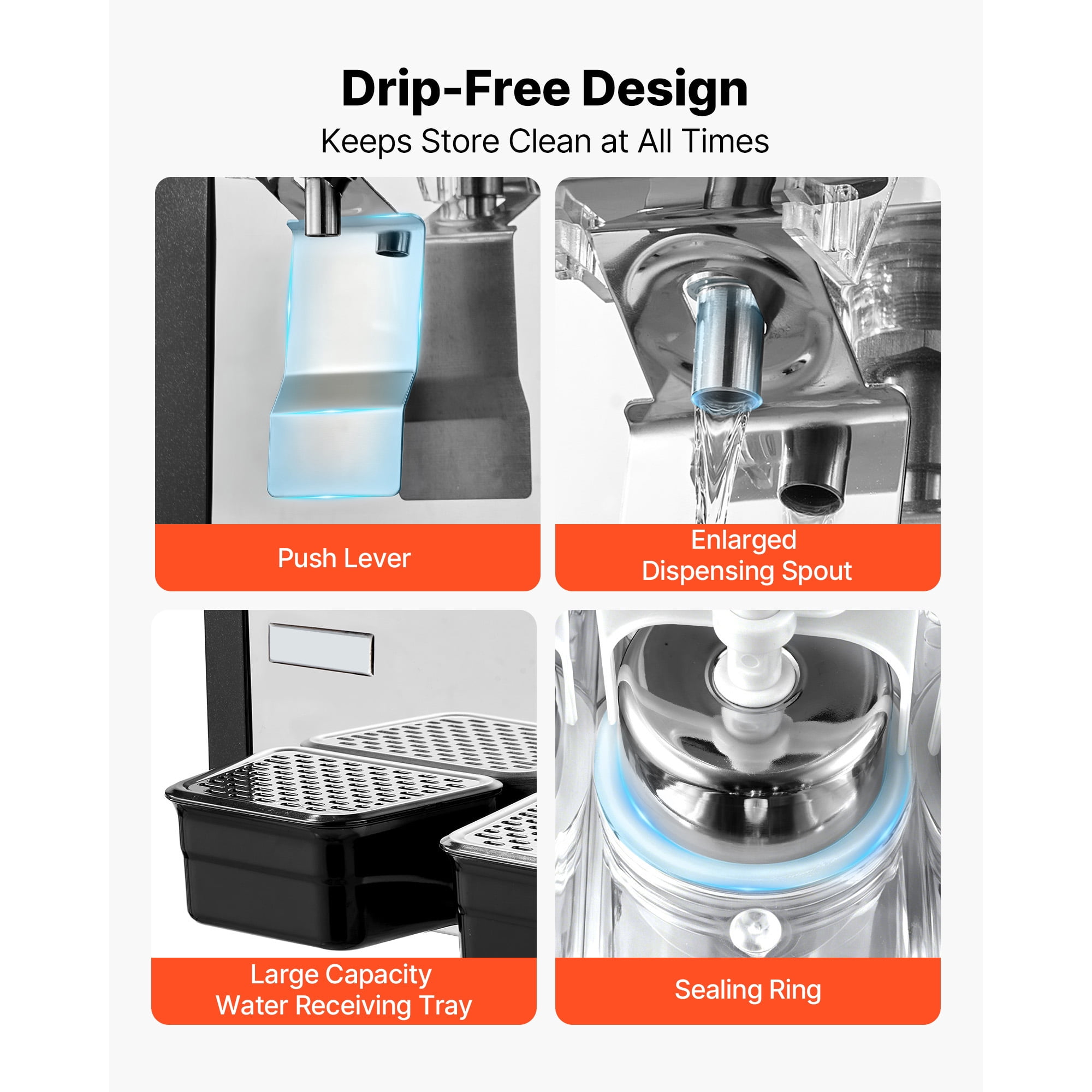 KFFKFF Commercial Beverage Dispenser with Dual 10L Tanks, Stainless Steel Construction, Cold Drink Machine with Adjustable Cooling Range of 45℉-54℉, Ideal for Restaurants, Bars, and Events