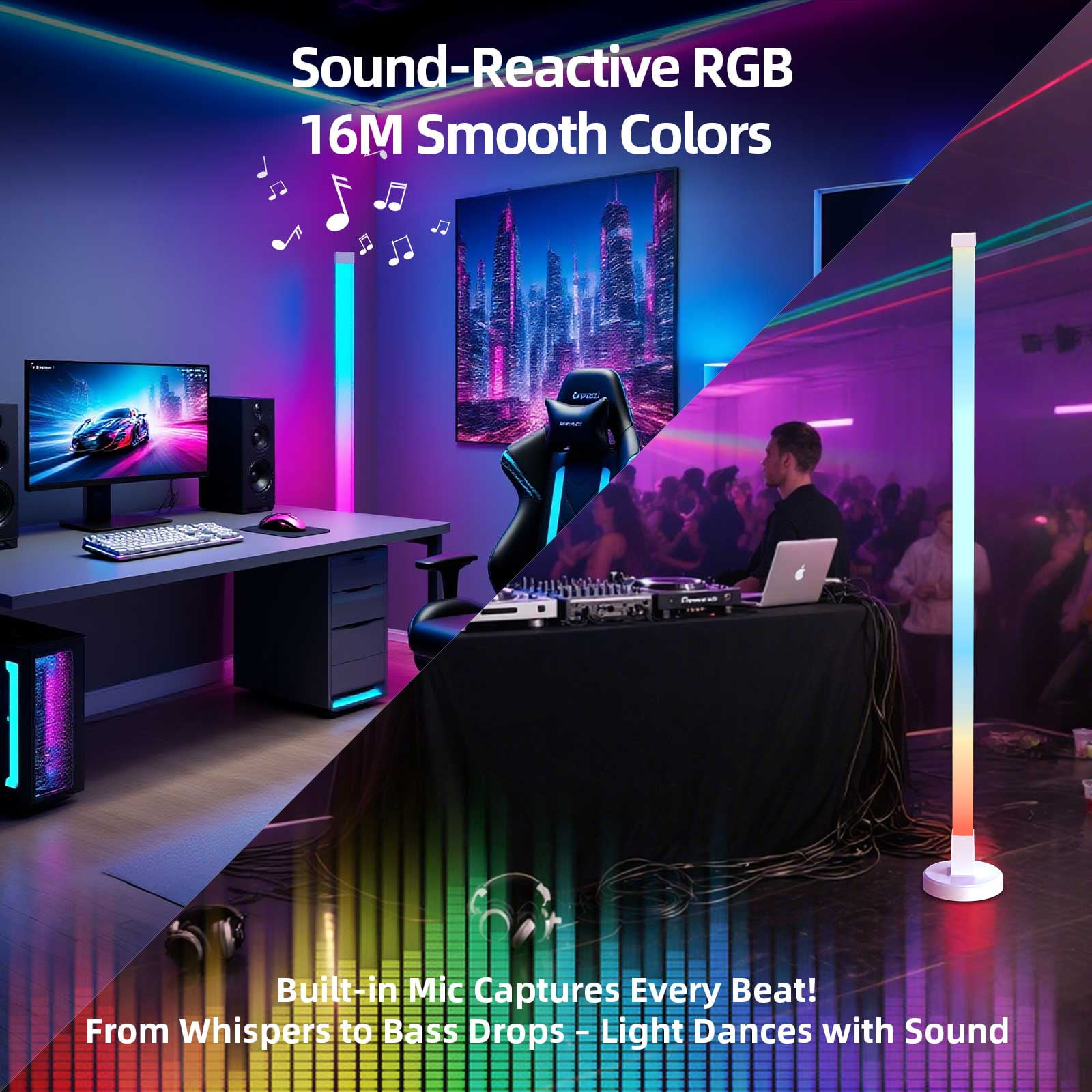elice Smart Corner Floor Lamp,RGB LED Ambient Lighting with App & Remote Control, Music Sync, 16 Million Colors - Modern Lamp for Bedroom, Living Room, Gaming Room