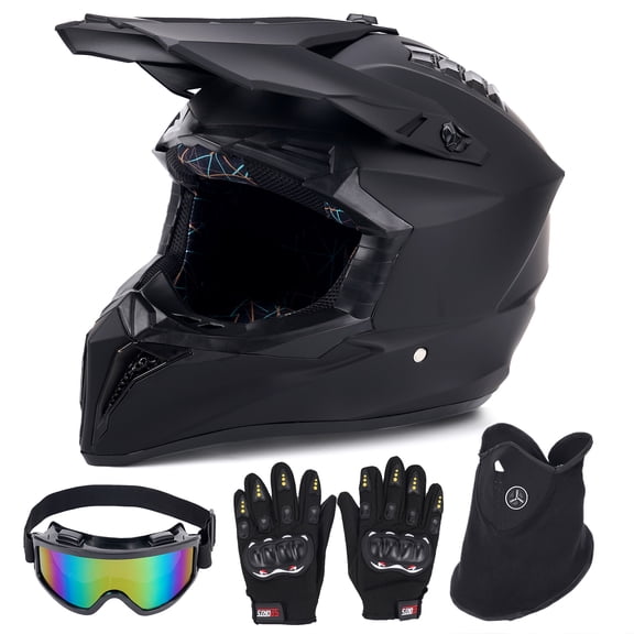 XiongXiong Dirt Bike Helmets, DOT Certified Motorcycle Helmet w/ Goggles, Gloves, Mask, for Off-Road, ATV, Motocross, Sun Visor Snowmobile, Black, XL